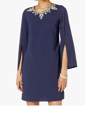 Lilly Pulitzer Navy Blue Knee-Length Dress with Embellishment
Size 4